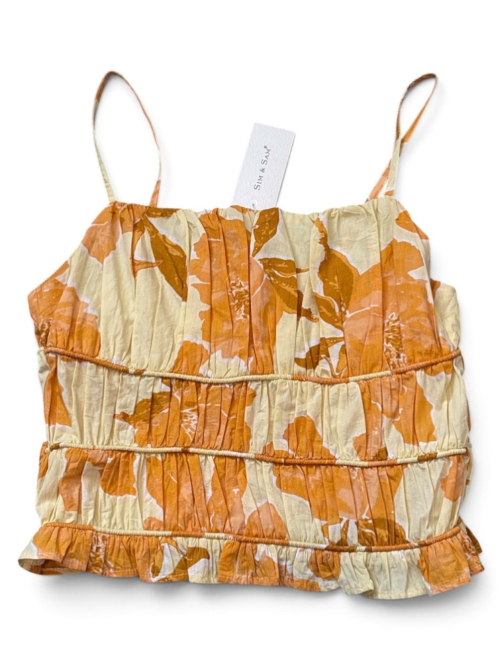 Sim & Sam Floral Tank Top Size L Orange Beige